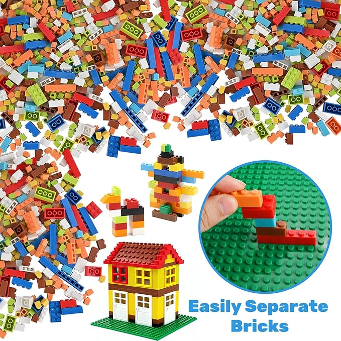1600 PCS Building Bricks Set, Classic Bulk Building Blocks Compatible with All Major Brands, Includes 3 Baseplates, 53 Wheels Doors Windows Accessories, Creative STEM Construction Toy Gift for Kids