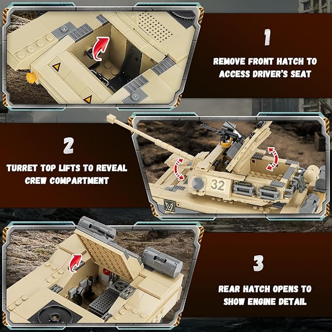 M1 Abrams Heavy Armor Tank Toy Building Set, Military Model Kit with Camouflaged Outpost, Building Blocks for Kids 14+ & Adults, Compatible with Lego Sets (1206 PCS)
