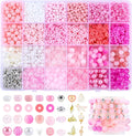 3500Pcs Heishi Bead ，Pink Beads Bracelet Making Kit ，6 Kinds of Unique Pink Glass Seed Bead Friendship Bracelet Beads for Jewelry Making