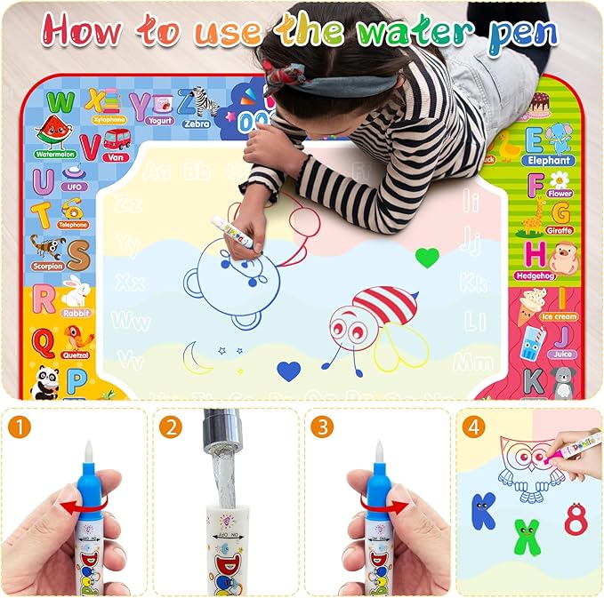 Water Doodle Mat 32 x 24 Inches Kids Water Painting Doodle Drawing Mat Toy Writing Free Coloring Extra Large Magic Educational Toys for Boys Girls Age 3 4 5 6 7 8 Year Old Christmas Birthday Present
