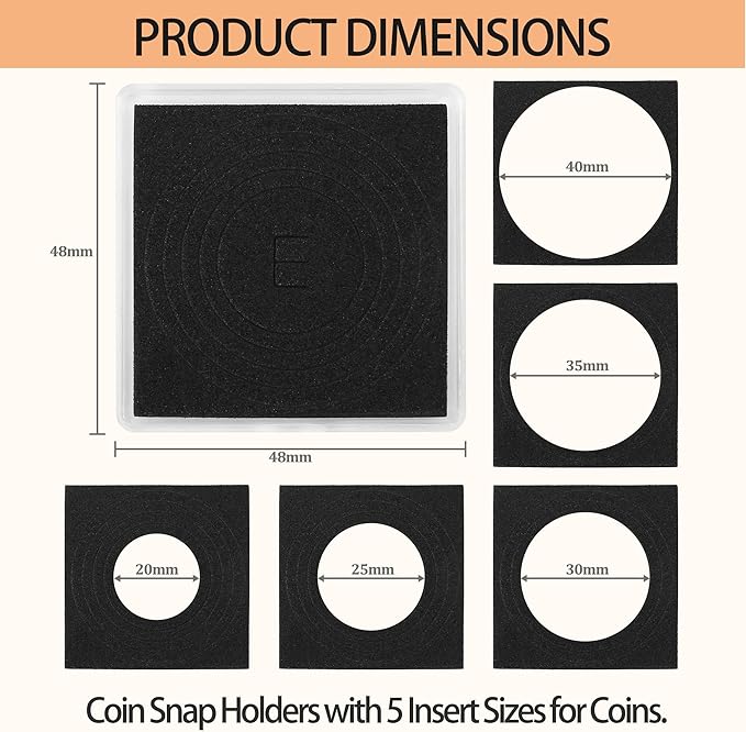 20 Pcs Coin Holders for Collectors, Clear Coin Cases with 5-Size Sponge Gaskets 20/25/30/35/40mm, Plastic Coin Slabs and Coin Protectors for Silver Dollar Collectors Collection Supplies, Black