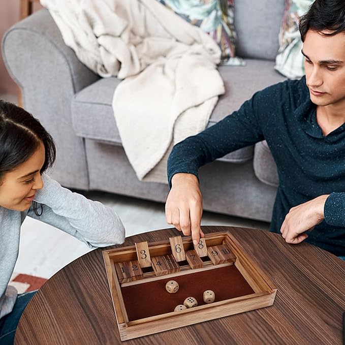 Glintoper Shut The Box & 4 in a Row Tables Game Set, Classic Wood Dice Game with Numbers & Line Up 4 Game for Kids Family, Living Room Rustic Coffee Table Decor, Travel Game Strategy Board Games