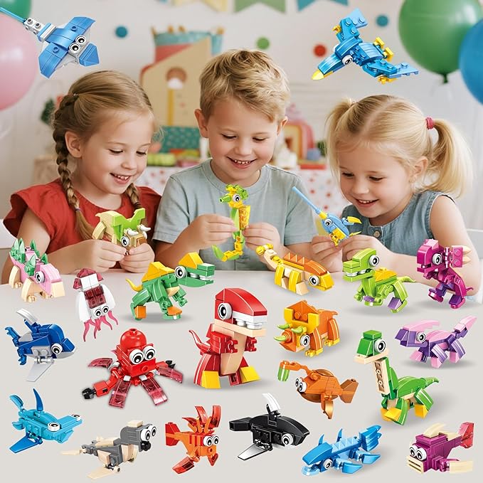 24 Party Favors Kids Building Blocks Dinosaur, Sea Animals Pool Party Favors Building Set for Birthday, Classroom Prizes,Goodies Bag Filling, Gift for Boys and Girls Ages 6-12