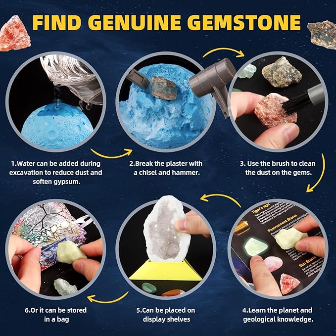 Space Dig Kit - Gem Excavation Kit, Gemstone for Kids, Space Toys Dig Kits for Gemstone Collection, Space Planet Toys for Boys Girls 6 and up Year Old Birthday Gifts