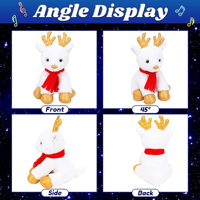 Cuteoy Light-up Singing Plush White Reindeer LED Musical Stuffed Animal Elf Adjustable Volume Lullaby Plushies Birthday Christmas Toy Gifts for Kids Toddler Girls, 13"