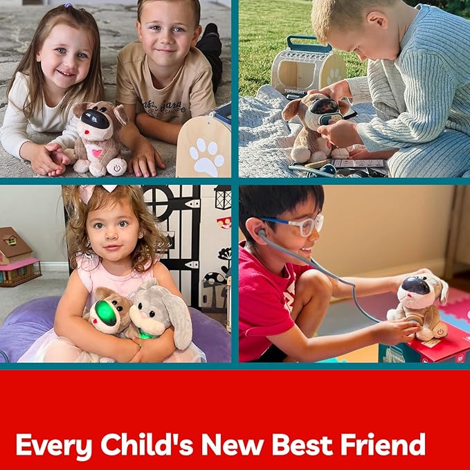 TOP BRIGHT Doctor Kit for Toddlers 3-5, Pretend Play Doctor Toys with Sounds & Reactions, Electronic Interactive Stuffed Dog Vet Kit, Pet Care Play Set Birthday Gifts for Girls Boys 3 4 5