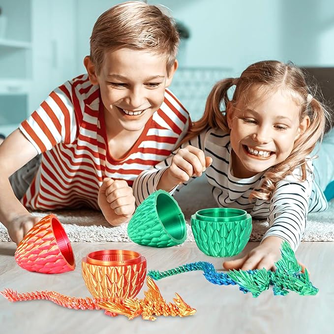 3D Printed Dragon Eggs with Articulated Fly Dragon Inside, Collectible Figurines Fidget Toy for Adults Kids Birthday Easter Christmas White Elephant Gifts for Friends Colleagues(Silk Green, M size)