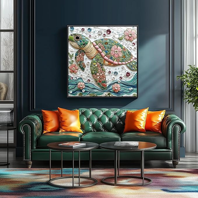 Sea Turtle Jigsaw Puzzles for Adults 500 Pieces Colorful Crystal Flower Ocean Puzzles Pretty Diamond Art Puzzle Difficult Unique Family Challenging Games Gift for Teens Adults Puzzle (20"x20")