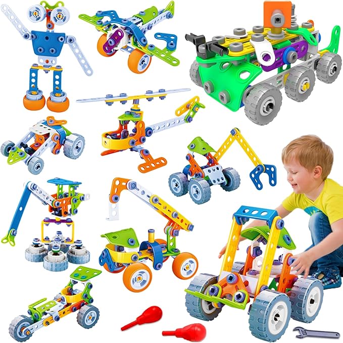 MOONTOY 11 in 1 STEM Kits Building Toys for Kids Ages 4-8 5-7, Stem Toys for 4 5 6 7 8 Year Old Boy Birthday Gift, Educational Construction Set for Boys 4-6 6-8 5-8, Creative Learning Engineering Game