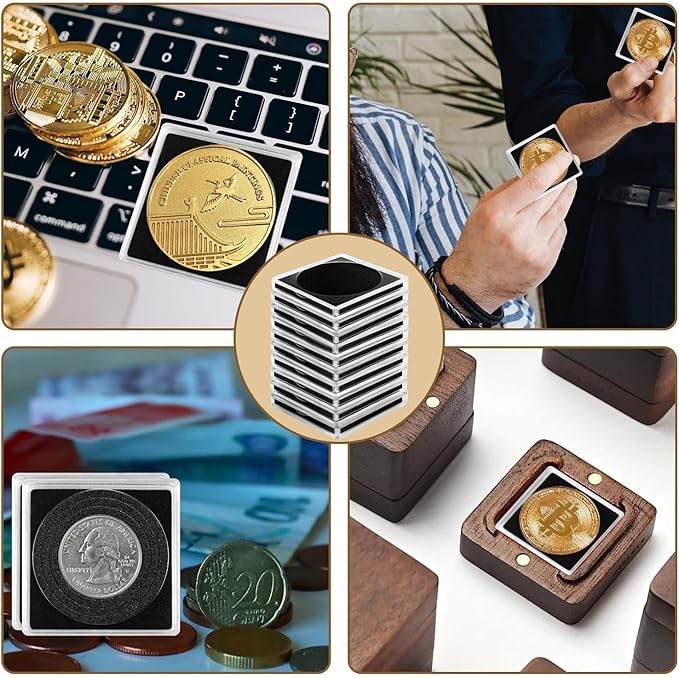 80 Pcs Adjustable Acrylic Coin Collection Cases with Sponges, Coin Snap Holder, Silver Dollar Protection Cases for Collectors, Coin Dollar Collection Supplies(20mm-40mm)
