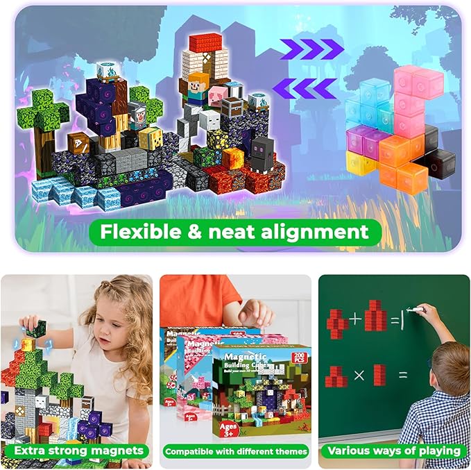 200PCS Magnetic Blocks - Magnetic Building Block for Kids Ages 3 4 5 6 7 8, STEM Learning Toy for Toddlers, Stacking Magnets for Kids for Kid Ages 3-8, Birthday Gifts for 3-10 Years Old Boys Girls