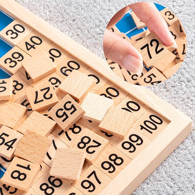Wooden Montessori Hundred Board, Counting Toy for Kindergarten - Toddler Math Game Board with Storage Bag