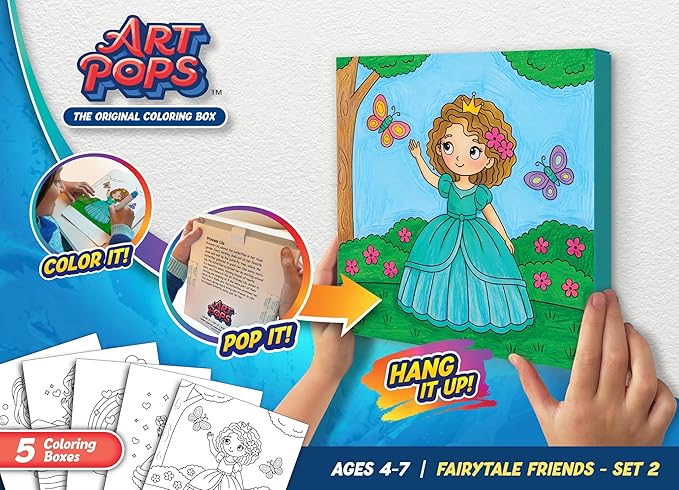 ArtPops Coloring Boxes – Pop-Up Pre-Printed Coloring Box Set – DIY Wall Art Kit for Kids – Eco-Friendly, Easy to Hang, No Frame Needed – 5-Pack, Magical Fantasies