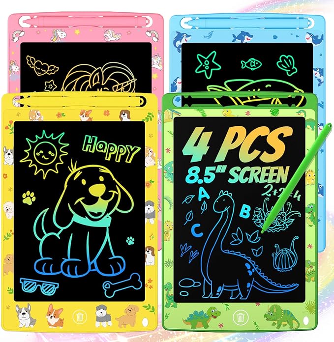 4 Pack LCD Writing Tablet for Kids, 8.5 Inch Colorful Doodle Board Drawing Pad, Party Favor Educational Learning School Prize Birthday Gifts for Boys Girls Age 3 4 5 6 7 8