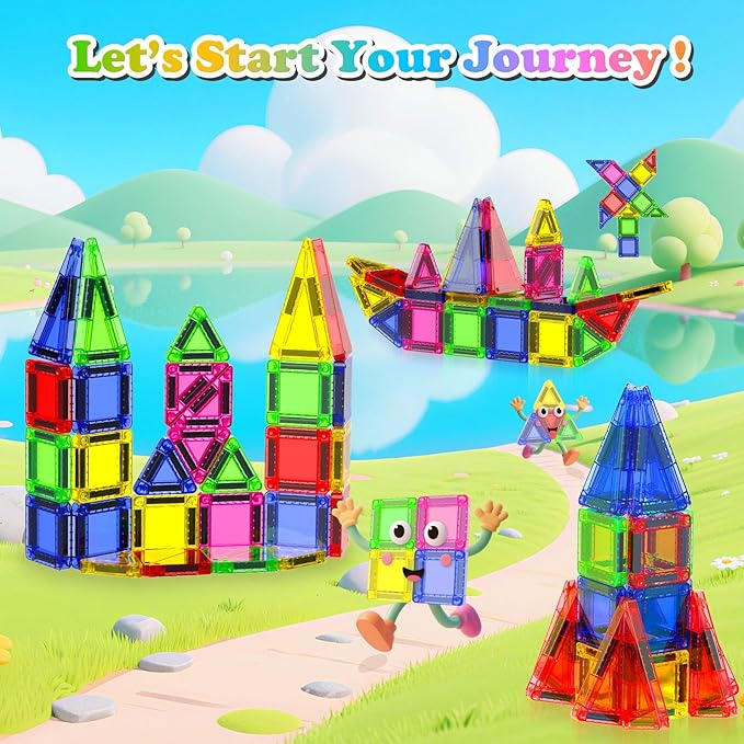 Mini Magnetic Tiles with Iron Box, 40 PCS Travel Magnetic Tiles, STEM Educational Building Set Construction Toys for Kids Ages 3+, Portable Building Toys for Toddlers, Boys & Girls Birthday Gift