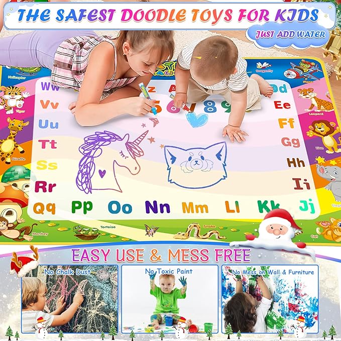 Toddler Toys Water Doodle Mat: 40 X 30 Inch Mess Free Coloring & Drawing Instant Drying Mat - Kids Learning Toys for Girls Age 3-5 Home Educational Activities - Birthday/Christmas Gifts for Girls Boys