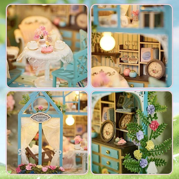 Miniature House Kit for Adults - Tiny House Kit with Furniture & LED Light - DIY Wooden Dollhouse Miniature Kits for Adults Teen - DIY Adult Craft Kits Creative Gift for Home Decor