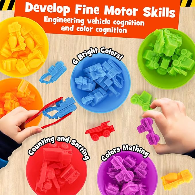 Counting Transportation Color Sorting Toys for Toddlers,Montessori STEM Sensory Preschool Toddler Educational Activities Learning Fine Motor Sorting Matching Games for Kids Boys Girls Ages 3+