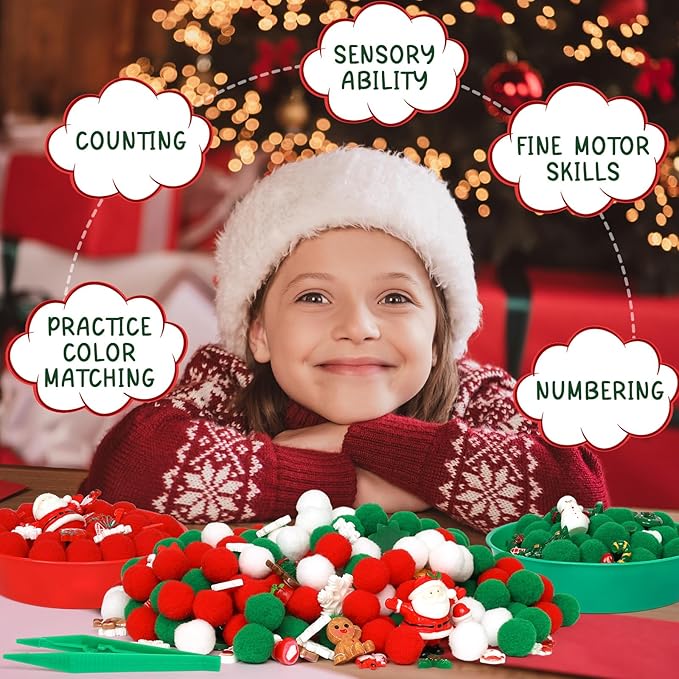 170 Pcs Christmas Sensory Bin Items Christmas Miniature Figurines Counting Sorting Sensory Bin Filler Xmas Resin Fine Motor Red Green Counts for Xmas Counting Decor