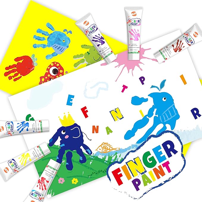 Kids Washable Finger Paint for Toddlers Art Supplies Gift for Baby Hand Painting DIY Crafts, Non Toxic, 10 Colors, 36ml/Tube
