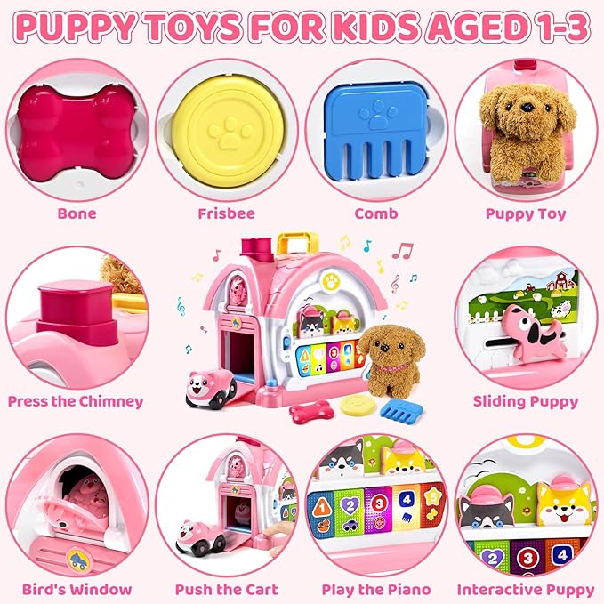 Marstone Toddler Toys for 1 Year Old Girl Gifts: Musical Bilingual Learning Toys for 1 2 3 Years Old Girls, Early Educational Baby Piano with Sound Light for 1st First Girl Boy Kids Birthday Gifts