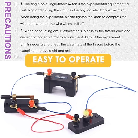 Swpeet 10Pcs Single Pole Single Throw Switch Kit, Perfect for Physics Laboratory, School Electronic Experimenting, Great for Demos Teaching Basic Principles of Electricity & How a Simple Circuit Works