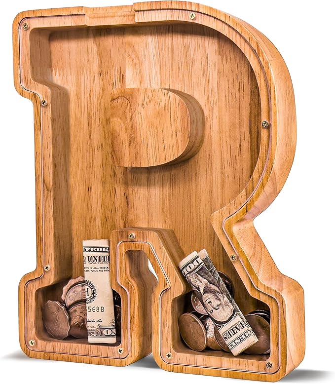Wooden Letter Piggy Bank for Kids Larger Letter Piggy Bank for Boys and Girls Personalized Piggy Bank Initial Coin Bank Wood Kids Money Bank for Birthday and Festival
