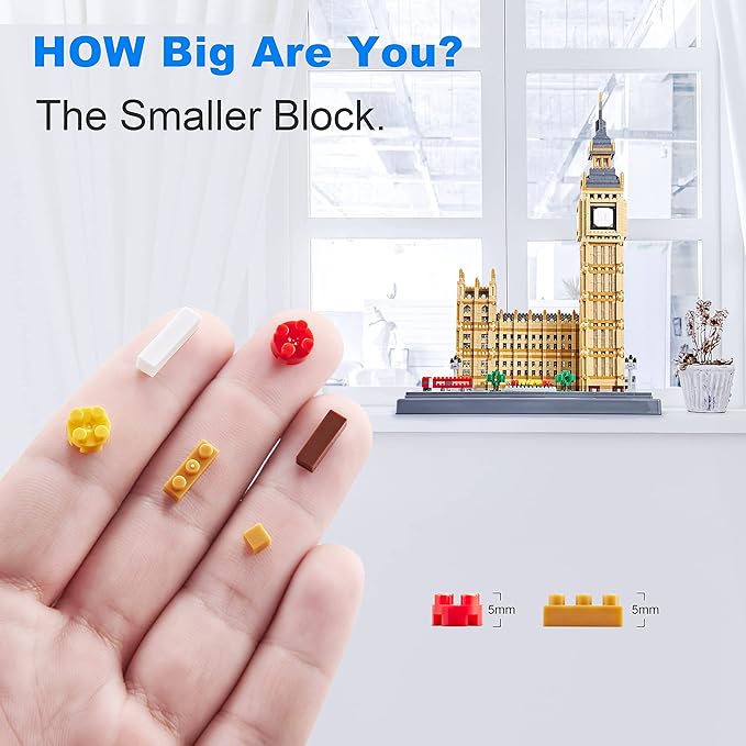 Micro Building Blocks - Big Ben London Famous Architecture Model, 6473 Pieces, Advanced DIY Puzzle for Adults & Teens 14+, Collectible Display Set, Creative Gift Idea
