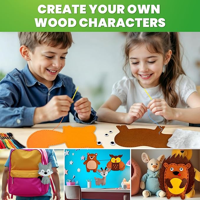 QUOKKA Kids Crafts Ages 4-8, DIY Beginner Needle and Thread Kit - 12 Wild Animals Sewing Kit Basic - Fun Arts Crafts for Kids Ages 6-8 Girls Boys - Plastic Needles, Scissors - 6+ Year Old Girl Gifts