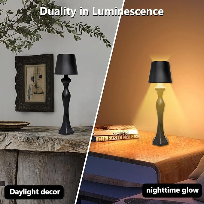 Cordless Table Lamp, 5200mAh Rechargeable Battery LED Touch wireless Lamp, 3 Color Changing & Stepless Dimmer, Decorative Portable Nightstand Lamp for Bedroom Living Room Outdoor kitchen（2 Pack Black）