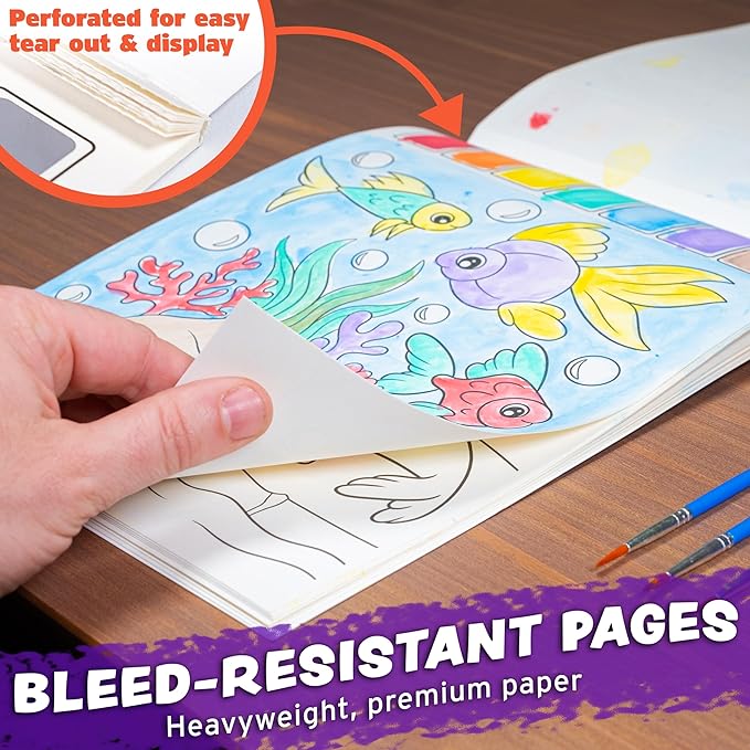 Imagination Works® Paint with Water Books for Kids, 3 Pack | Watercolor Coloring Book Set for Toddler Activities | Spillproof Kids Paint Palettes on Each Page | Travel Toys | Dinosaurs, Farm & Sea