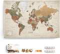 Canvas World Map with Cork Pin Board - English Lettering - Decorative Wall Decoration for All Rooms - Canvas Pictures with World Map Motif (70x50 cm, Pattern 2)