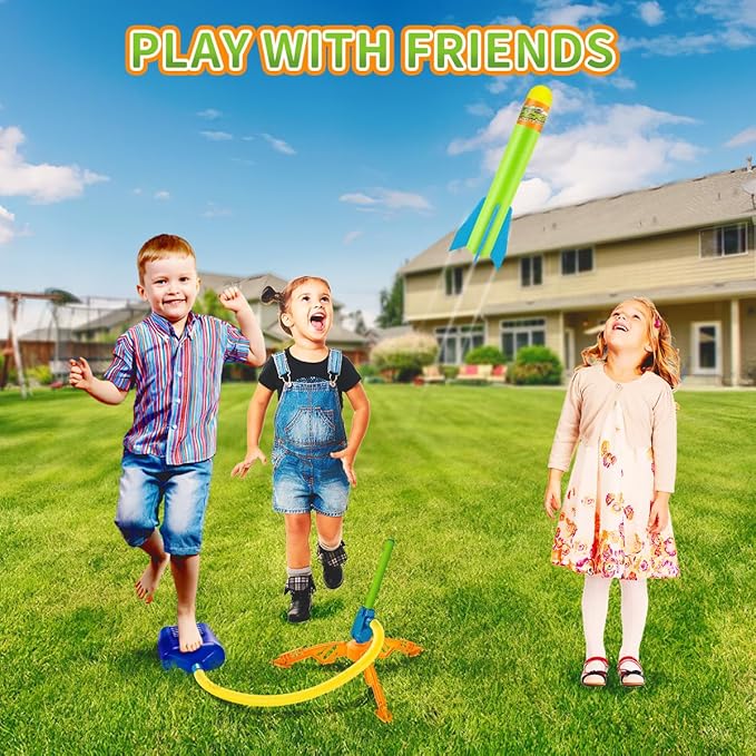 Banvih Toys Rocket Launcher for Kids, Christmas Stocking Stuffers for Ages 3 4 5 6 7 8+ Years Old, Outdoor Toys Games, Toddler Boys Birthday Gifts, 6 Foam Air Rockets, Launch up to 120+ft