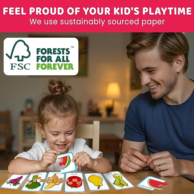 QUOKKA Toddler Puzzles Ages 2-4 – 100% Self-Correcting 16 Matching Pairs of Fruits Veggies – Educational Toddler Puzzles Ages 1-3 with 32 Pieces - Memory Matching Games for 3-5 Years Old Boys & Girls