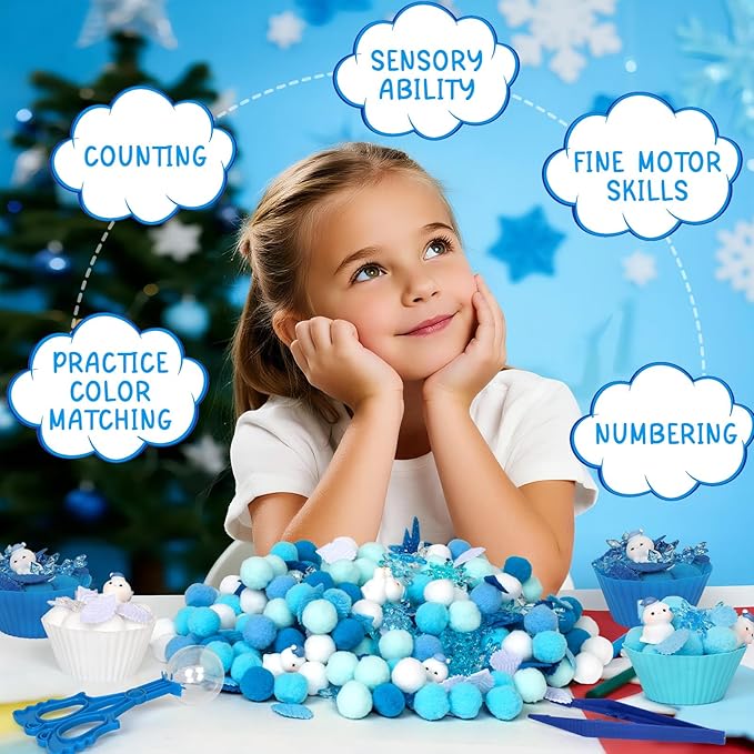 196 Pcs Winter Sensory Bin Items Winter Snowman Counting Sorting Sensory Bin Filler Fine Motor Snowman Snowflake Counts for Xmas Counting Decor