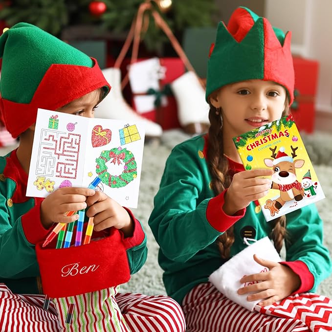 BenLouis 12 Christmas Mini Coloring Books Kids with 12 Stacking Crayons Christmas Theme Party Favors Small Activity Books Bulk for Kids Holiday Party Gift Goodie Bag Stuffers