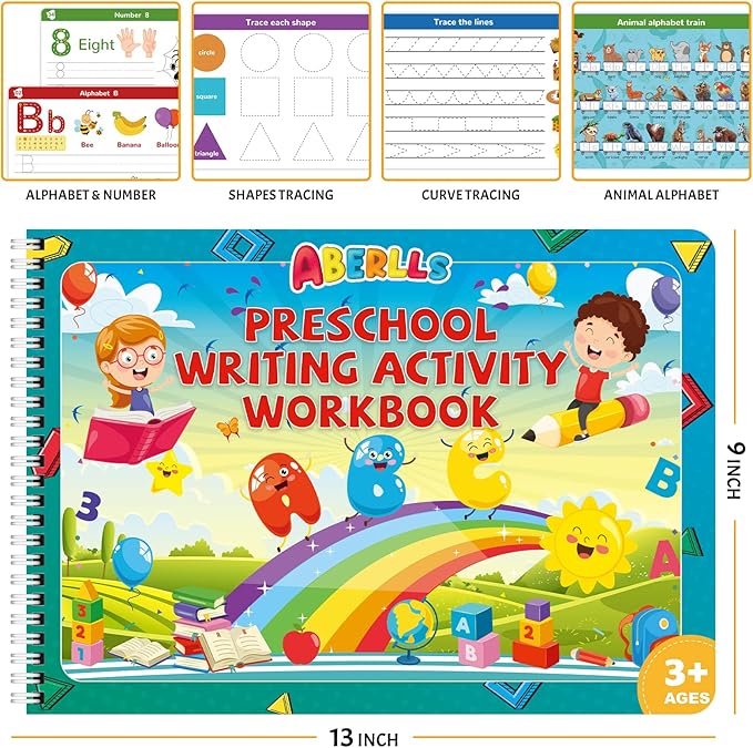 Handwriting Practice Book for Kids, Toddler Preschool Learning Activity for 3 4 5 Year Old, Kindergarten Educational Toys, Montessori Toys Learn Number Letters/ Shapes/ Animal/ Sight Words Workbook