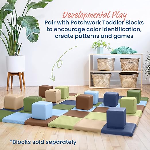 ECR4Kids SoftZone Patchwork Activity Mat, Folding Playmat, Earthtone