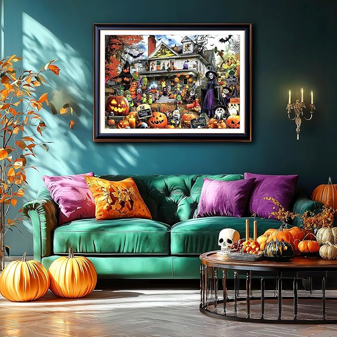Halloween 1000 Piece Jigsaw Puzzle for Adults – Spooky Haunted House with Pumpkins & Witches | Challenging Fall Decor Puzzle & Unique Gift Idea for Halloween Enthusiasts
