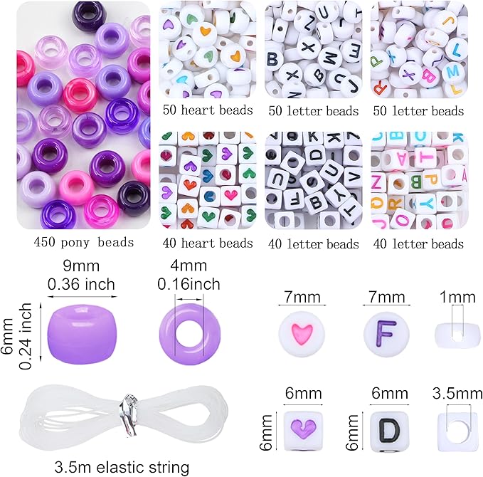 XIANNVXI 24Colours Pony Beads for Bracelet Friendship 720pcs Letter Kandi Purple Pony Beaded Kit Bracelet Making Kit for Jewelry DIY Crafts