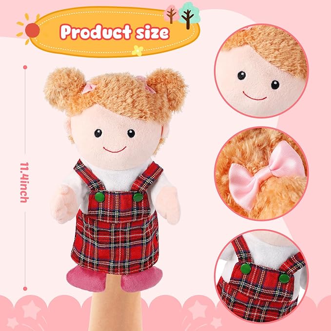 1 Pcs Family Hand Puppets 13 Inch Grandparents, Mom & Dad, Brother & Sister Plush Hand Puppet Toys Role-Play Toy Puppets for Kids Storytelling Imaginative Pretend Play Teaching Preschool(Sister A)