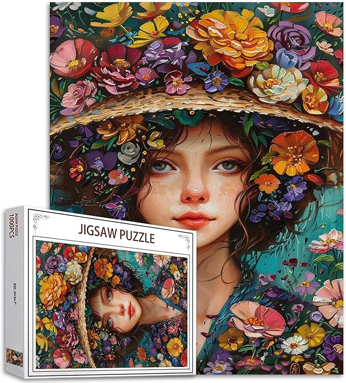 Tucocoo Flowers Garden Girl Jigsaw Puzzles for Adults 1000 Pieces, Beautiful Fashion Lady Abstract Art Puzzle Colorful DIY Puzzles for Home Decoration Gifts, Family Puzzle Perfect for Game Nights