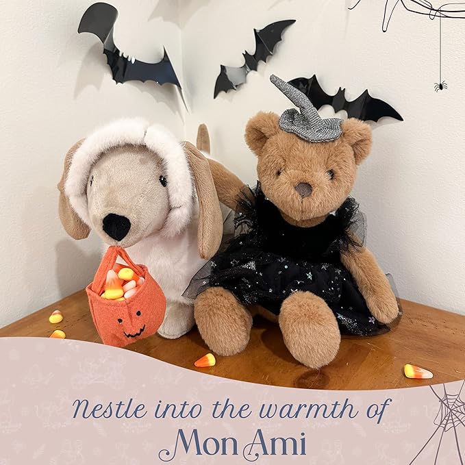 MON AMI Mummy Puppy Plush Toy – 10” Halloween Stuffed Animal Plushie with Bandage Fur & Trick-or-Treat Bag | Cute Mummy Dog for Kids, Toddlers & Festive Decor | Perfect Cuddle Buddy