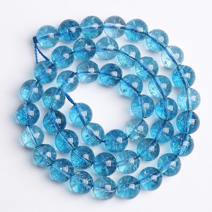 10mm 36PCS Blue Crystal Crackle Quartz Stone Spacer Round Loose Beads for Jewelry Making DIY Bracelet 15 inches Strand
