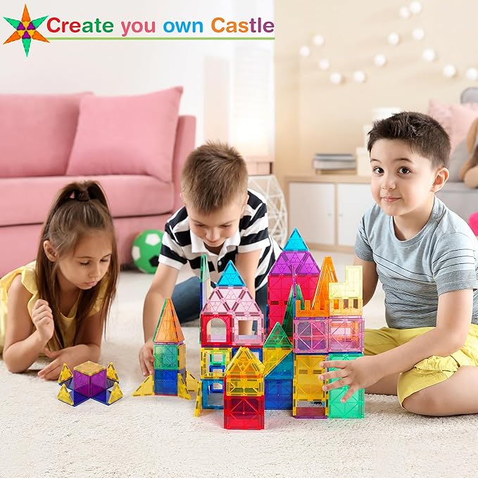Tigerdoe 100 PCS Magnetic Tiles Set, Educational and Creative Magnetic Building Tiles for Kids, Fun,and Interactive 3D Construction Play Toy for Kids, Montessori Learning and Sensory Development Toys