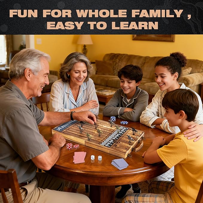 ropoda 23 inches Horse Race Board Game with 11 Luxury Horses,Foldable Wood Horse Racing Board Game with 100 Pcs Chips,2 Dice and 2 Boxes of Cards,Vintage Color
