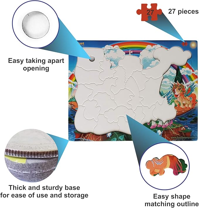 Just Smarty Unicorn Puzzles for Kids 3-5 Years Old | Best Gift for Girls | 27 Pieces Rainbow Puzzle | Unique Jigsaw Shapes Puzzle for Toddlers Ages 3-5 | Vibrant Unicorn Design