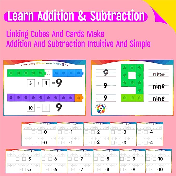 Math Linking Cubes, 100 Math Cube Manipulatives with 30 Learning Activities Number Counting Blocks Snap Linking Math Counters Fun & Educational Pre-K Counting Blocks for Preschool Kindergarten