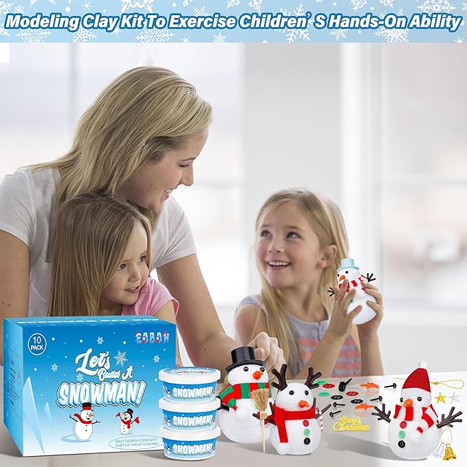 100pcs Snowman Craft, Build a Snowman Kit Indoor Decor, Snowman Kit DIY Christmas Ornaments, Creative Air Dry Modeling Clay Bulk, Xmas School Family Party Activities Snowman Making Set