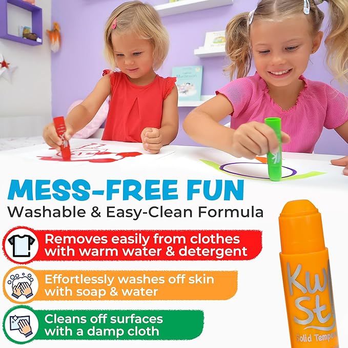 Kwik Stix Solid Tempera Paint Sticks – 12 Pack of Yellow – Same Color Washable, Quick Dry (90 Seconds), ASTM Certified, Non-Toxic, Allergen-Free Kids & Toddler Art Supplies for Home, School & Crafts